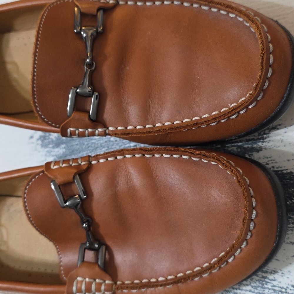 Foot Joy Men's Brown Faux? Leather Loafers Bridle Bit Accent Sz 9 GUC - Picture 4 of 14